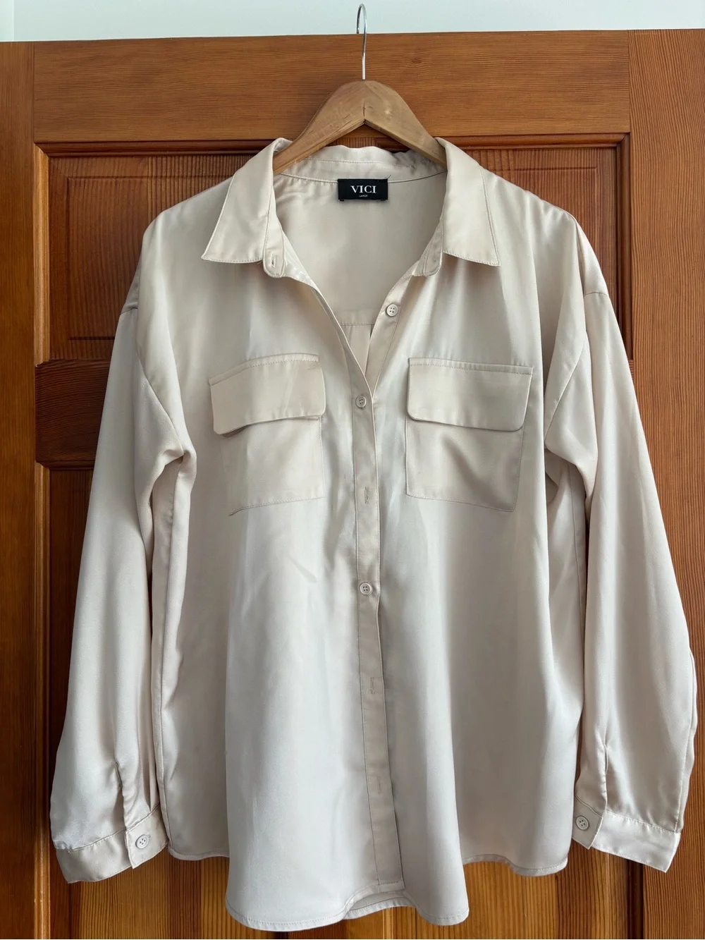 VICI Soft Cream Button-Up Pocket Blouse